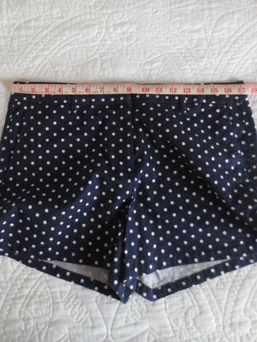 Retro Navy Blue & White Polka Dot Cotton Shorts - Picture 10 of 12